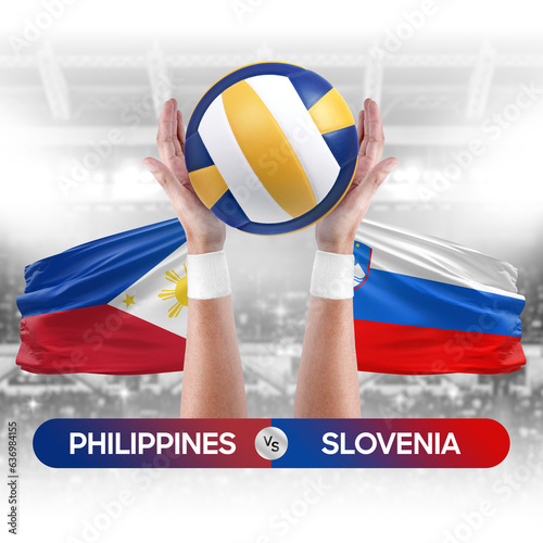 Philippines vs Slovenia national teams volleyball volley ball match competition concept.