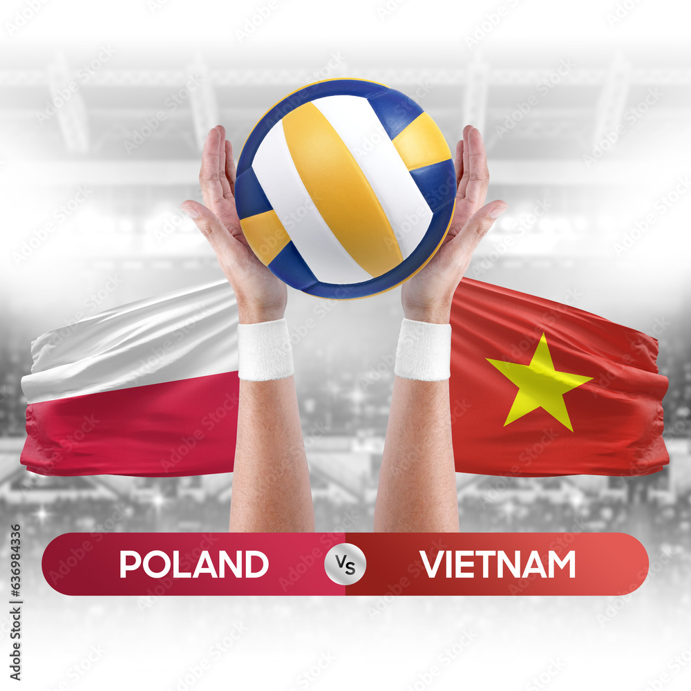 Poland vs Vietnam national teams volleyball volley ball match competition concept.