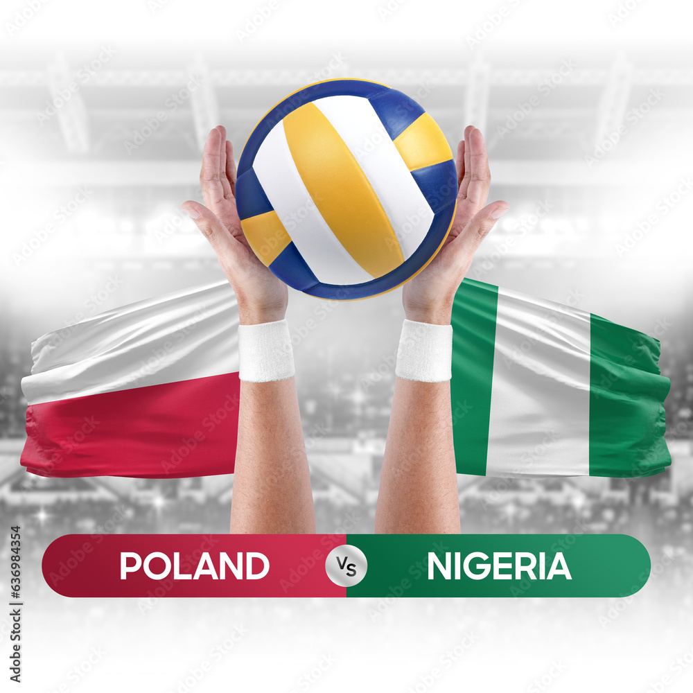 Poland vs Nigeria national teams volleyball volley ball match competition concept.