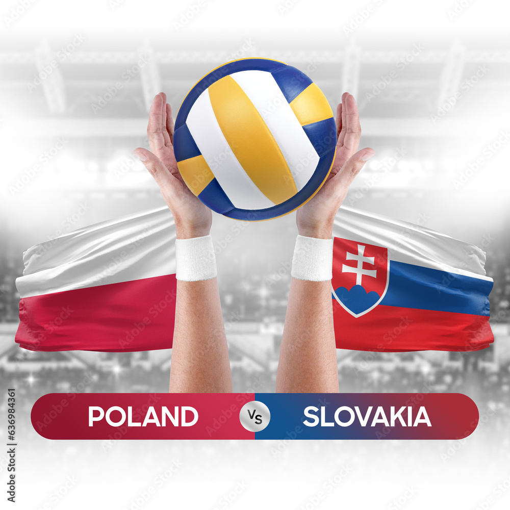 Poland vs Slovakia national teams volleyball volley ball match competition concept.