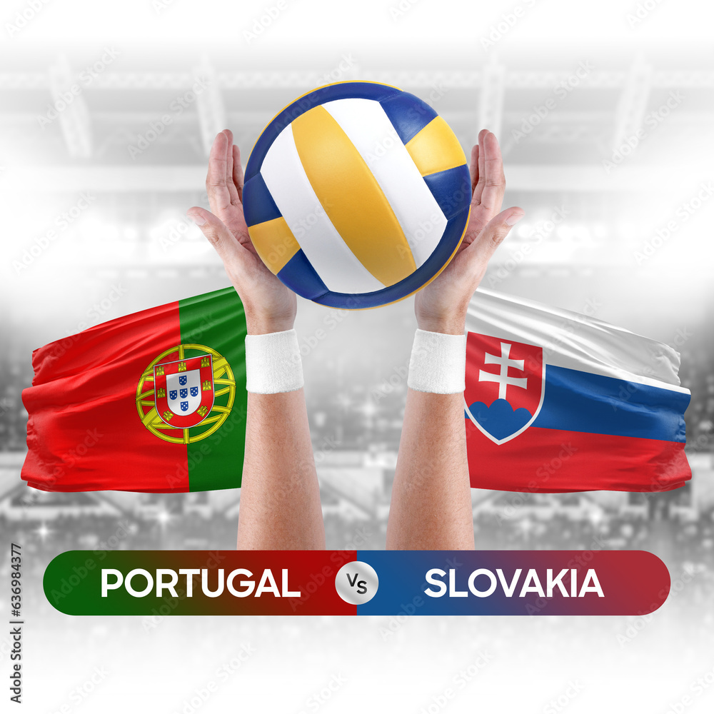 Portugal vs Slovakia national teams volleyball volley ball match competition concept.