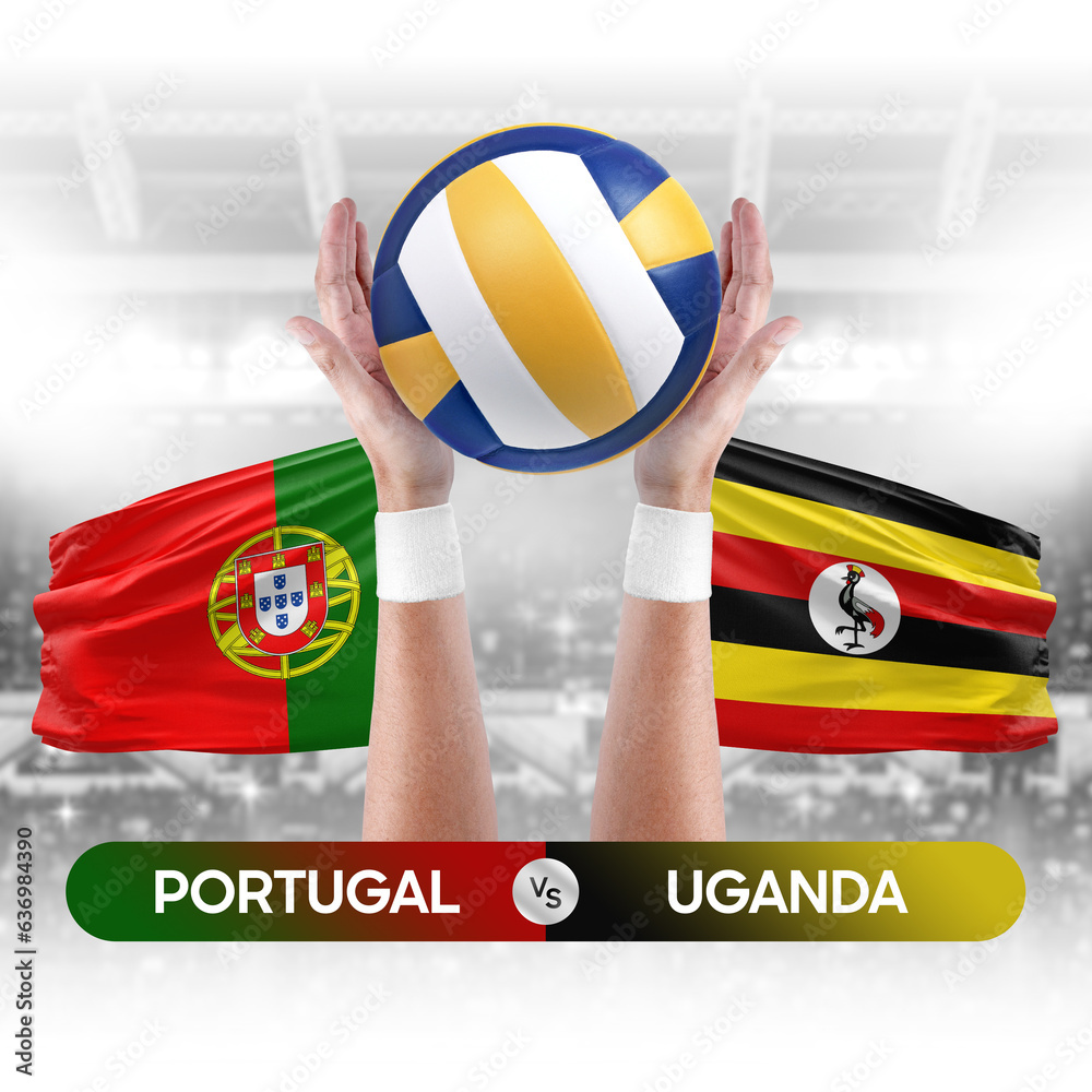 Portugal vs Uganda national teams volleyball volley ball match competition concept.