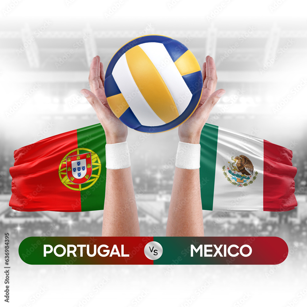 Portugal vs Mexico national teams volleyball volley ball match competition concept.