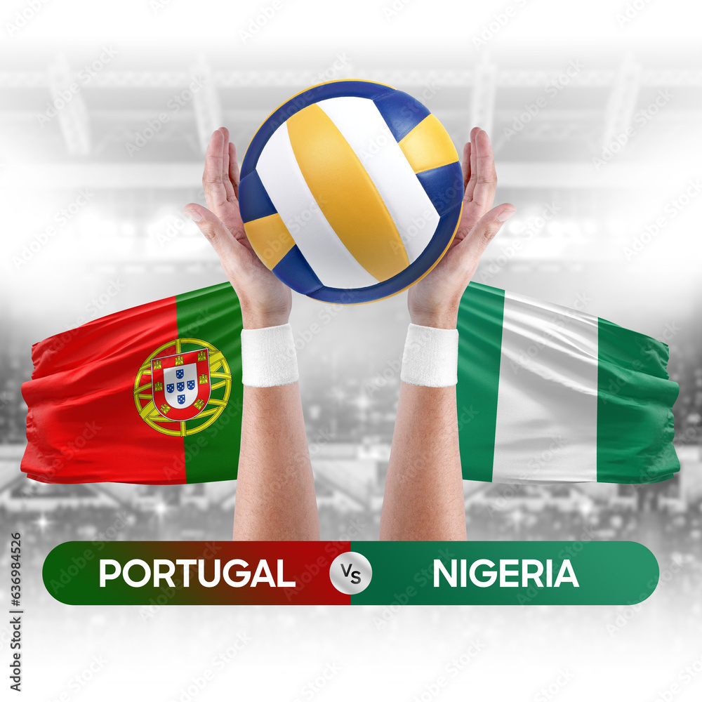 Portugal vs Nigeria national teams volleyball volley ball match competition concept.