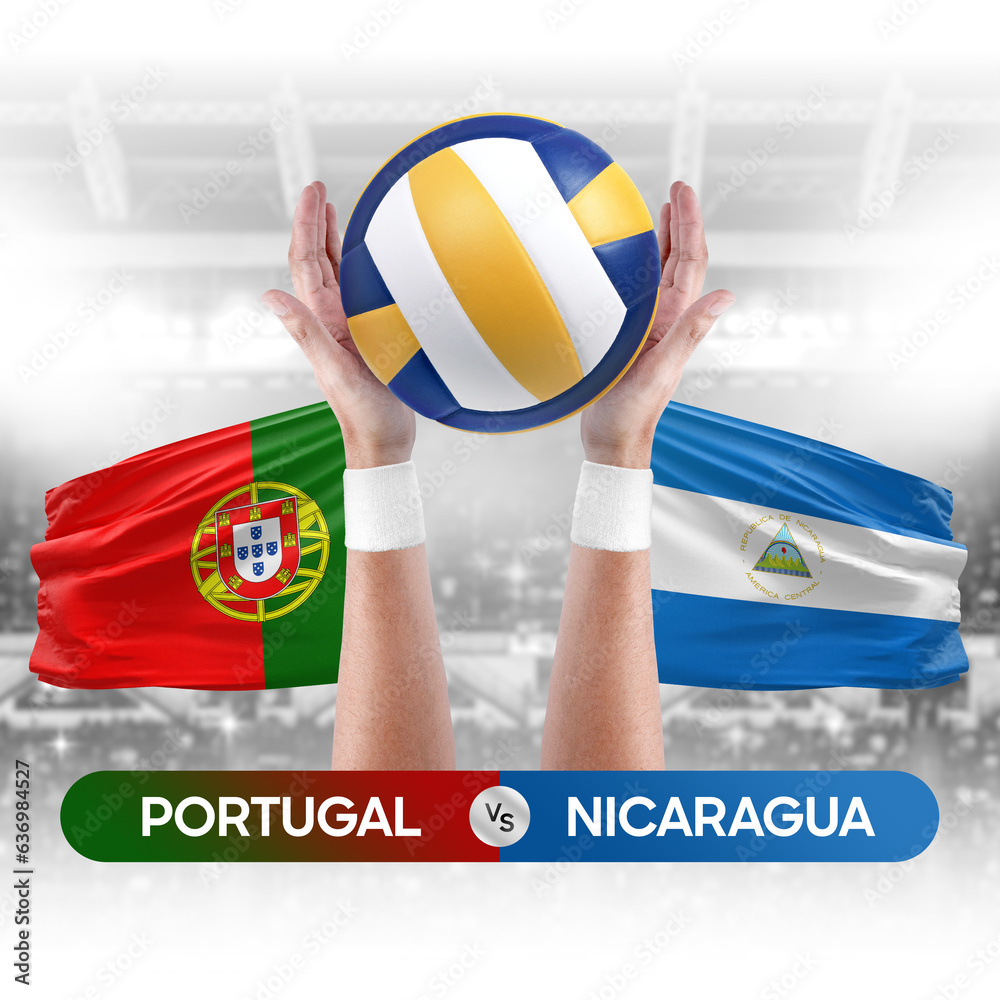 Portugal vs Nicaragua national teams volleyball volley ball match competition concept.