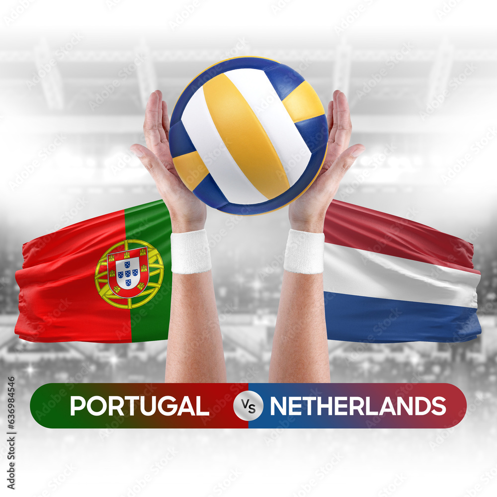 Portugal vs Netherlands national teams volleyball volley ball match competition concept.