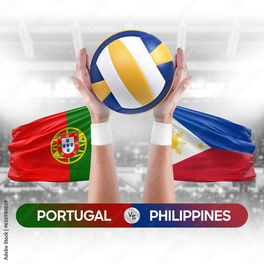 Portugal vs Philippines national teams volleyball volley ball match competition concept.