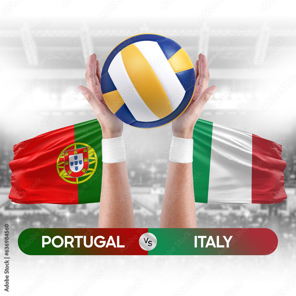 Portugal vs Italy national teams volleyball volley ball match competition concept.