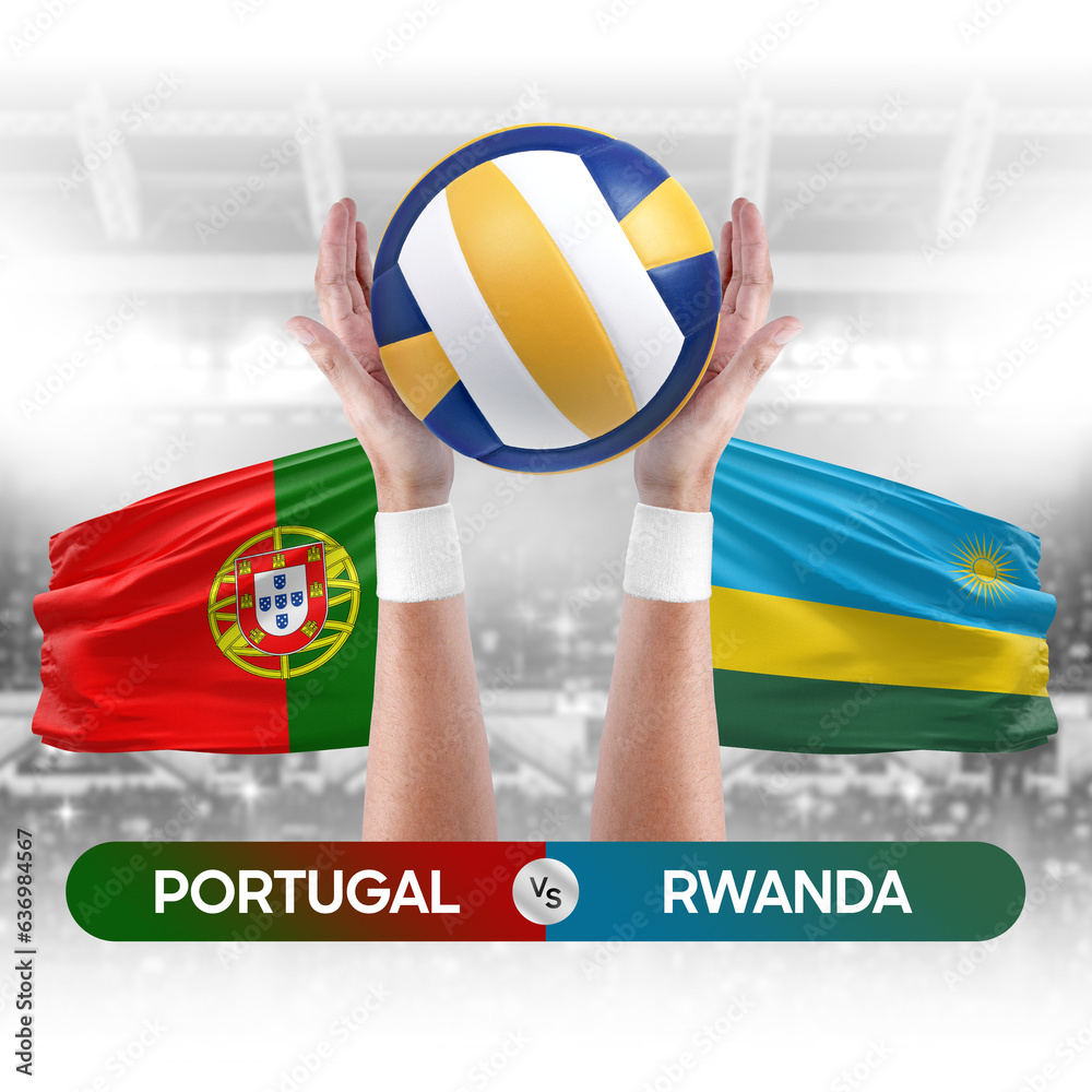 Portugal vs Rwanda national teams volleyball volley ball match competition concept.