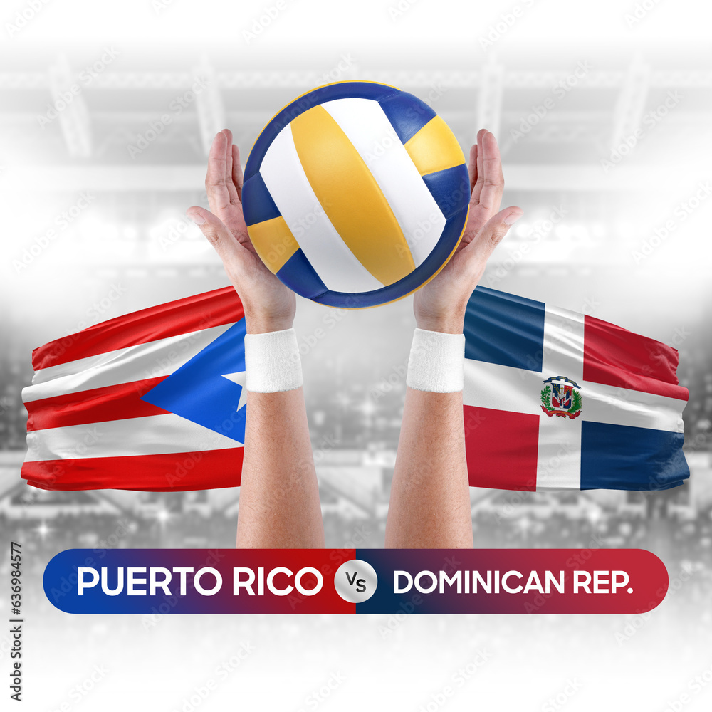 Puerto Rico vs Dominican Republic national teams volleyball volley ball match competition concept.