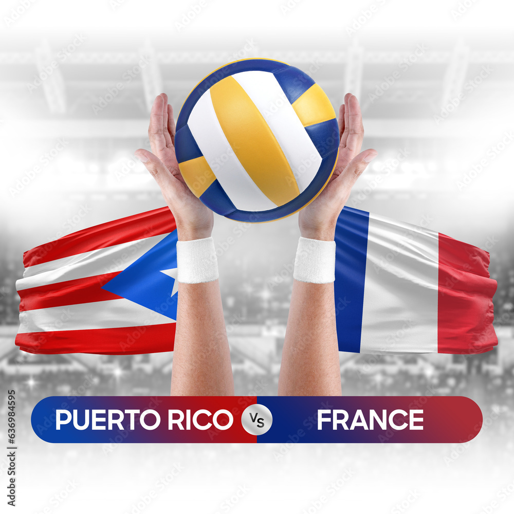 Puerto Rico vs France national teams volleyball volley ball match competition concept.