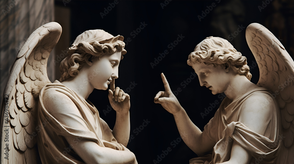 Two greek statue with wings, Generative ai - obrazy, fototapety, plakaty 