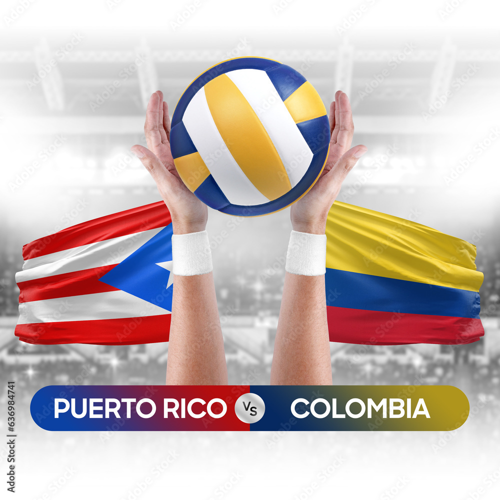 Puerto Rico vs Colombia national teams volleyball volley ball match competition concept.