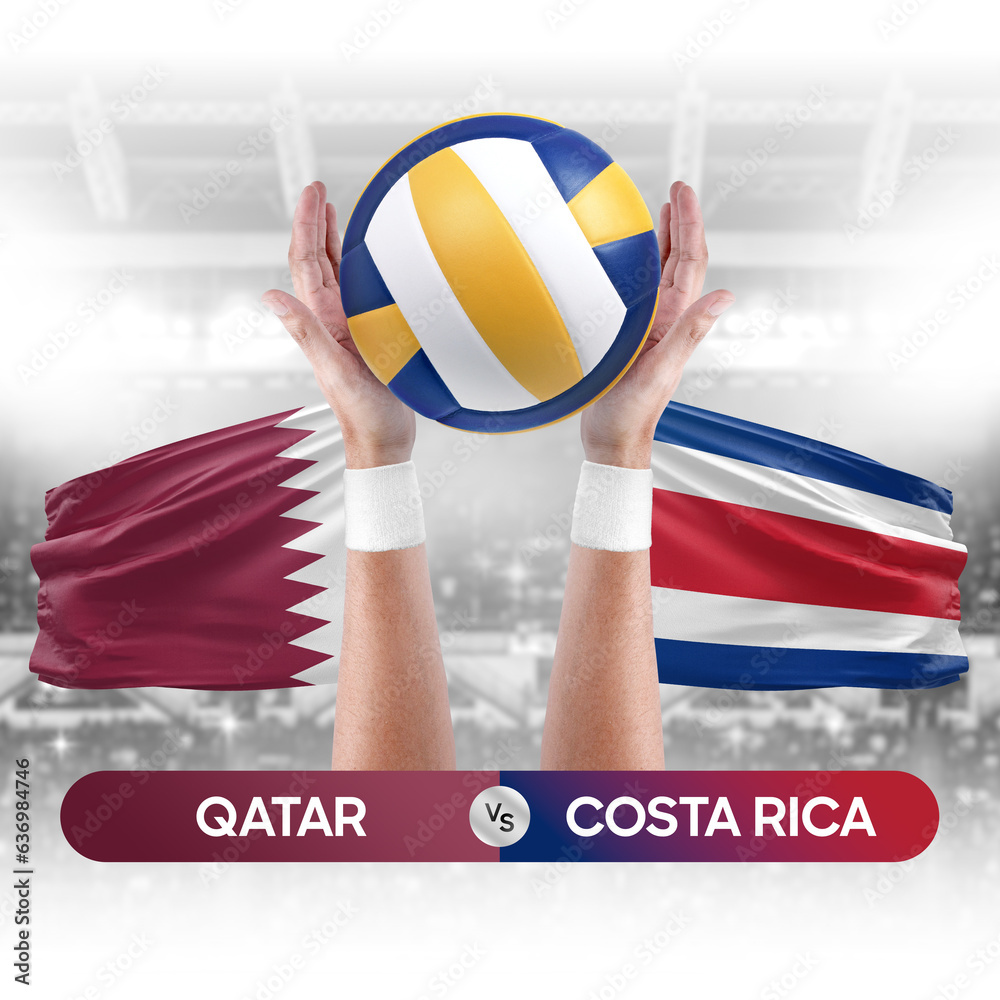 Qatar vs Costa Rica national teams volleyball volley ball match competition concept.