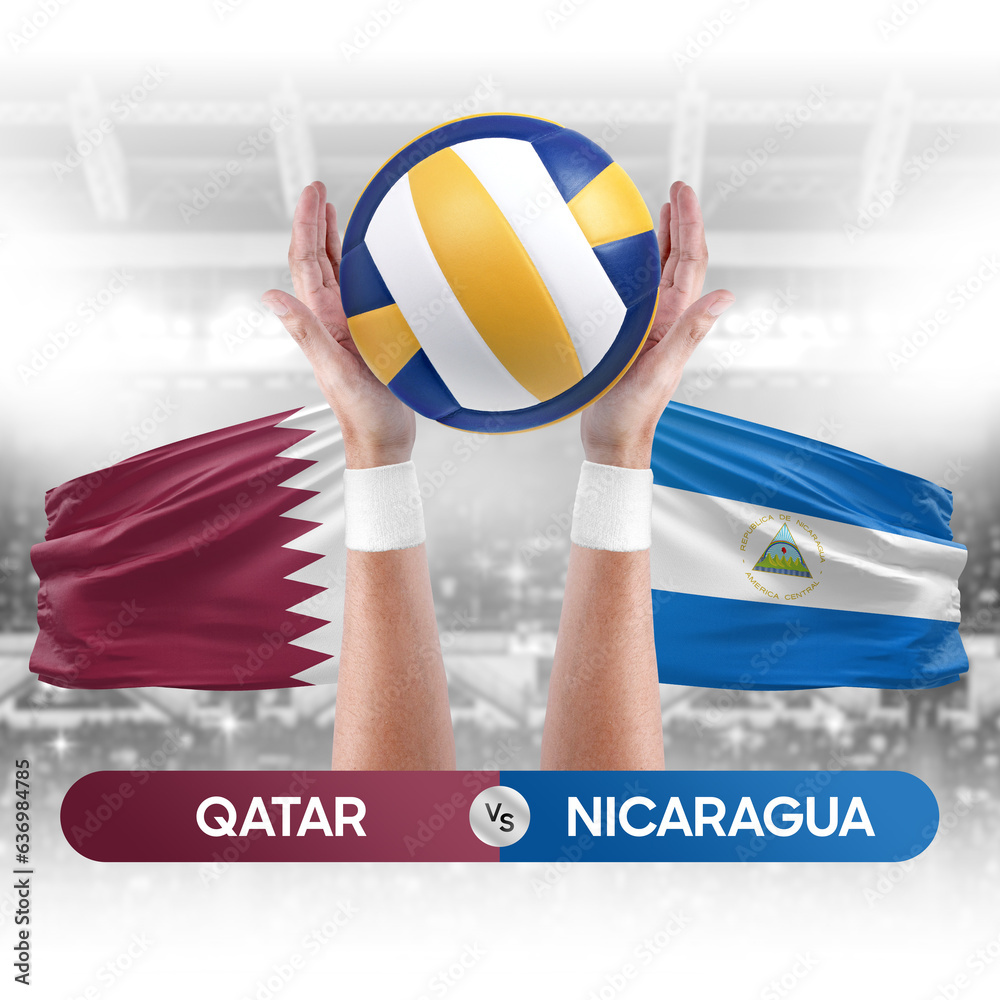 Qatar vs Nicaragua national teams volleyball volley ball match competition concept.