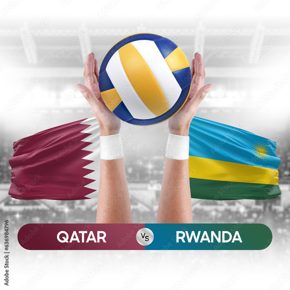 Qatar vs Rwanda national teams volleyball volley ball match competition concept.