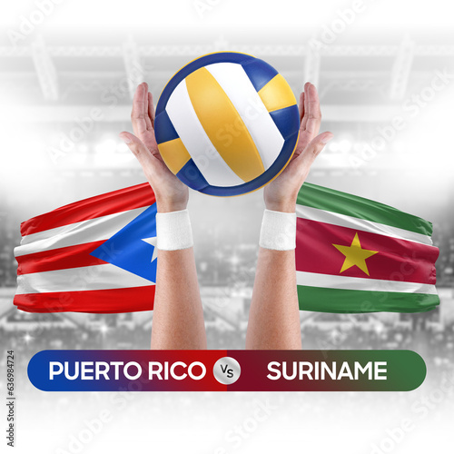 Puerto Rico vs Suriname national teams volleyball volley ball match competition concept.