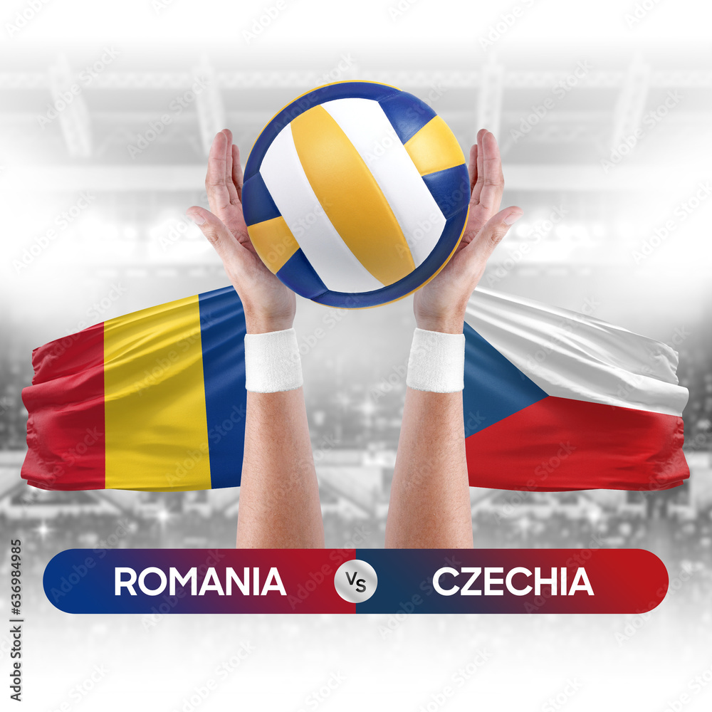 Romania vs Czechia national teams volleyball volley ball match competition concept.