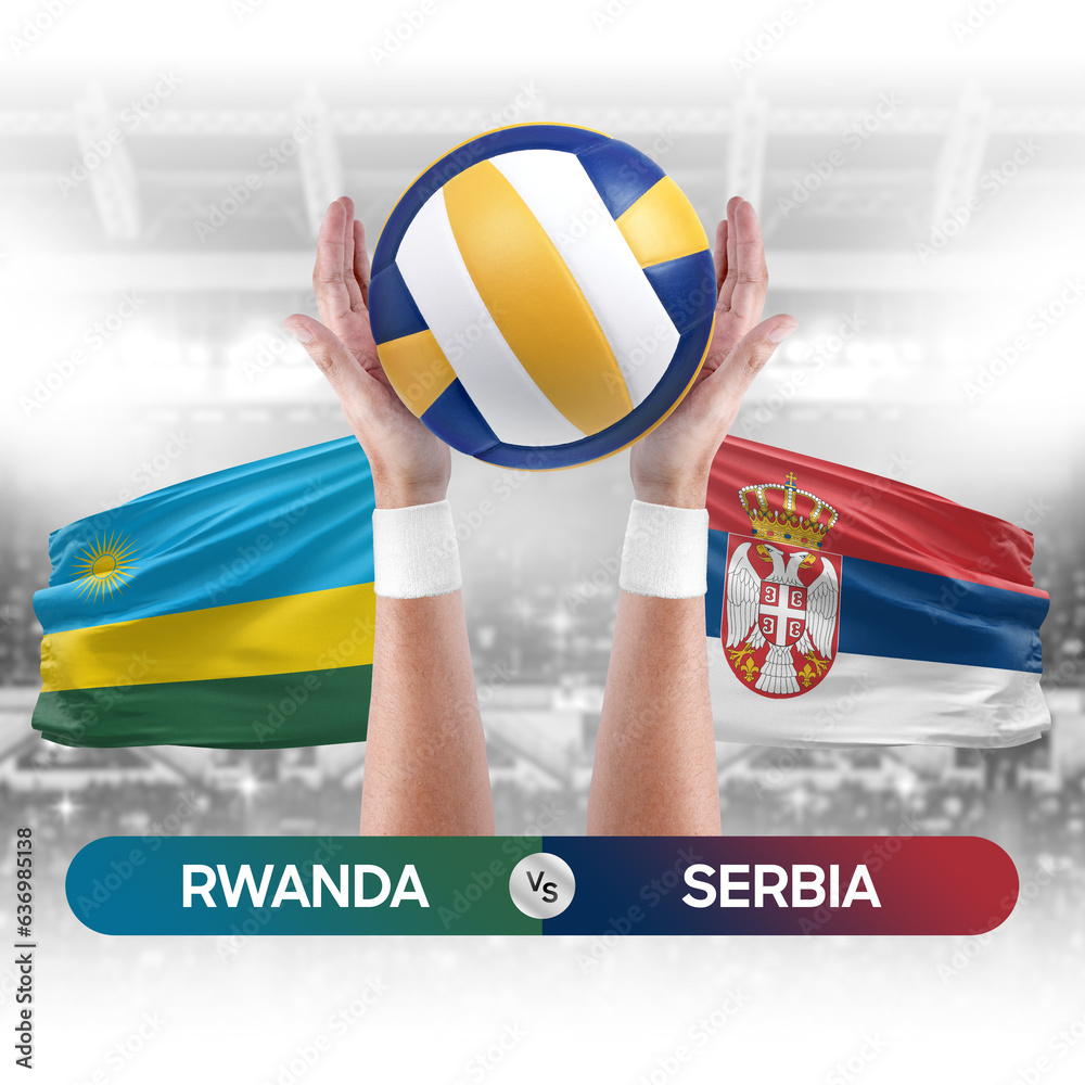 Rwanda vs Serbia national teams volleyball volley ball match competition concept.