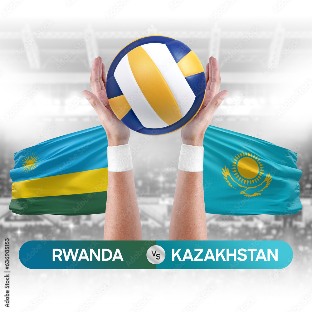 Rwanda vs Kazakhstan national teams volleyball volley ball match competition concept.