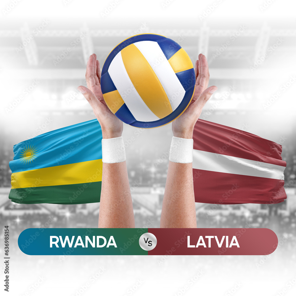 Rwanda vs Latvia national teams volleyball volley ball match competition concept.