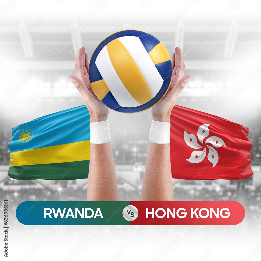 Rwanda vs Hong Kong national teams volleyball volley ball match competition concept.