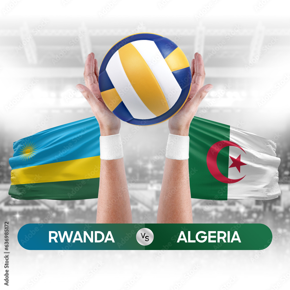 Rwanda vs Algeria national teams volleyball volley ball match competition concept.