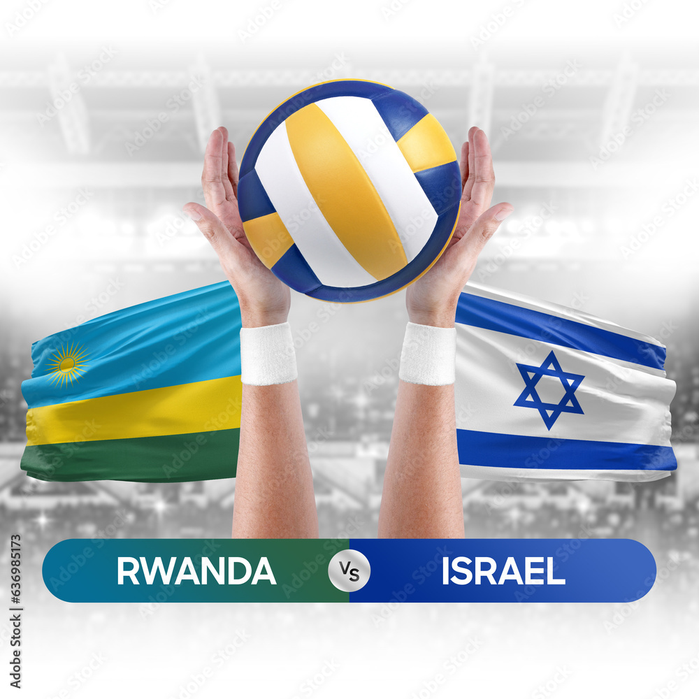 Rwanda vs Israel national teams volleyball volley ball match competition concept.