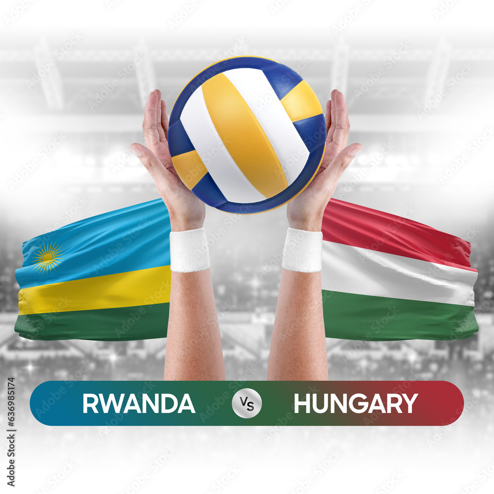 Rwanda vs Hungary national teams volleyball volley ball match competition concept.