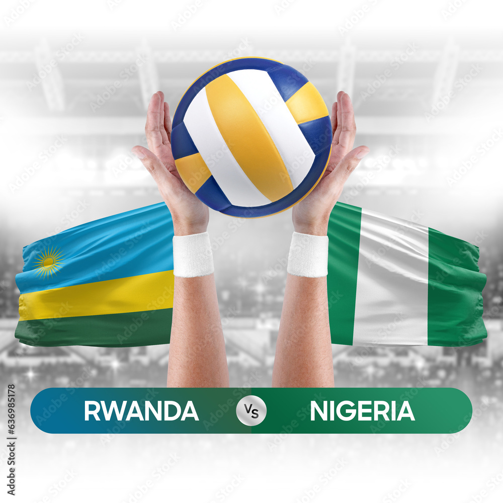Rwanda vs Nigeria national teams volleyball volley ball match competition concept.