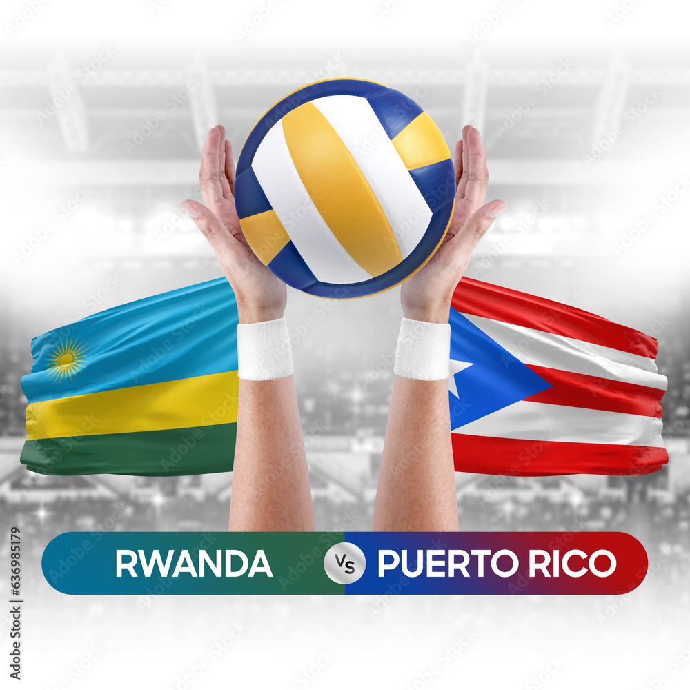 Rwanda vs Puerto Rico national teams volleyball volley ball match competition concept.