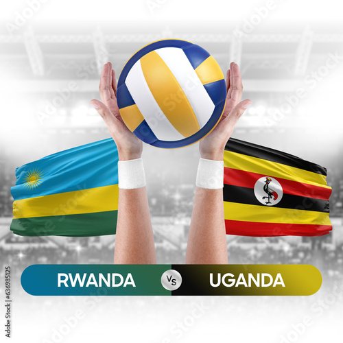 Rwanda vs Uganda national teams volleyball volley ball match competition concept.