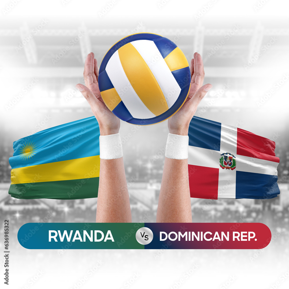 Rwanda vs Dominican Republic national teams volleyball volley ball match competition concept.