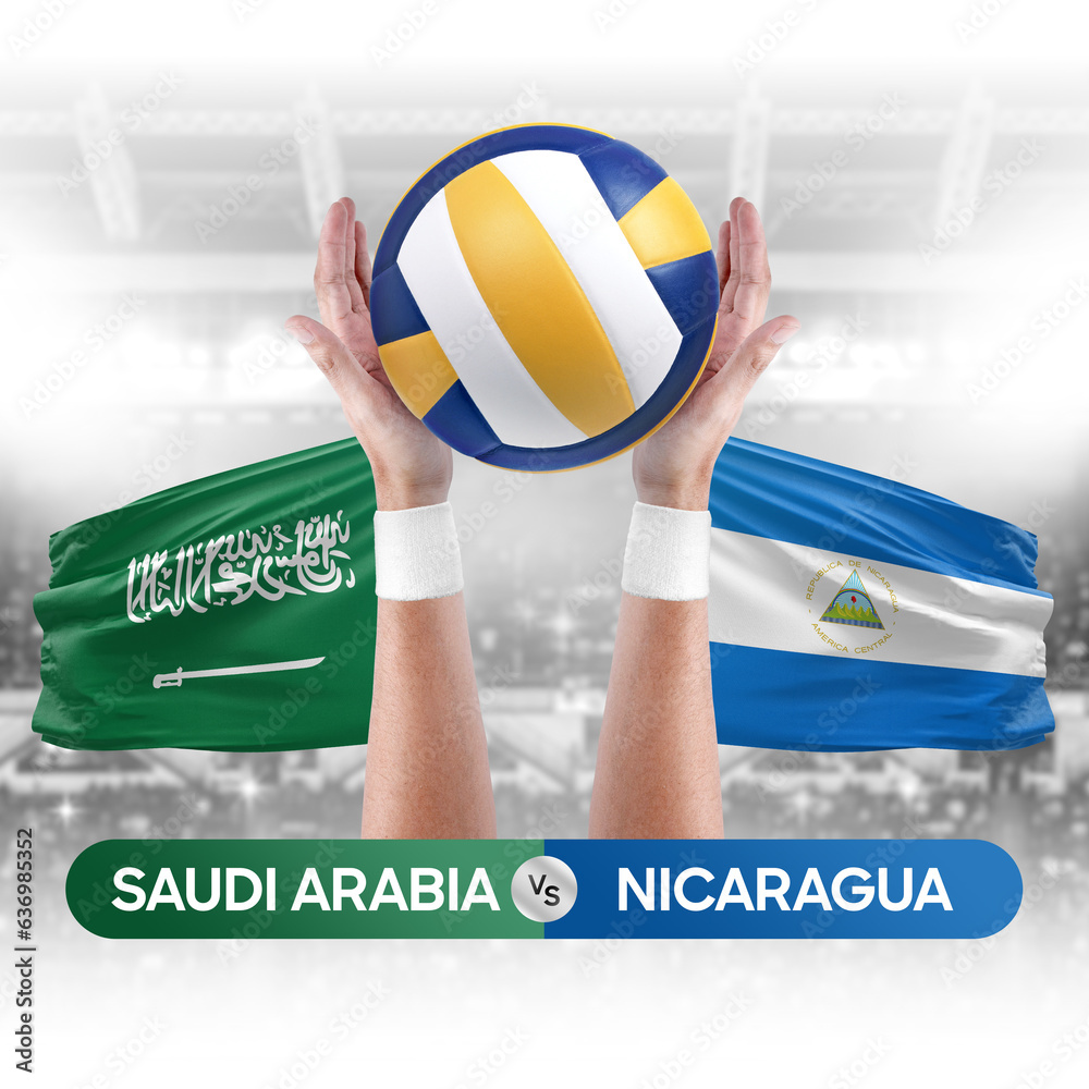 Saudi Arabia vs Nicaragua national teams volleyball volley ball match competition concept.