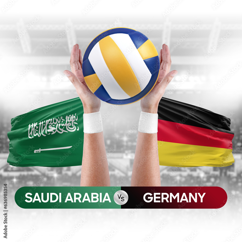 Saudi Arabia vs Germany national teams volleyball volley ball match competition concept.