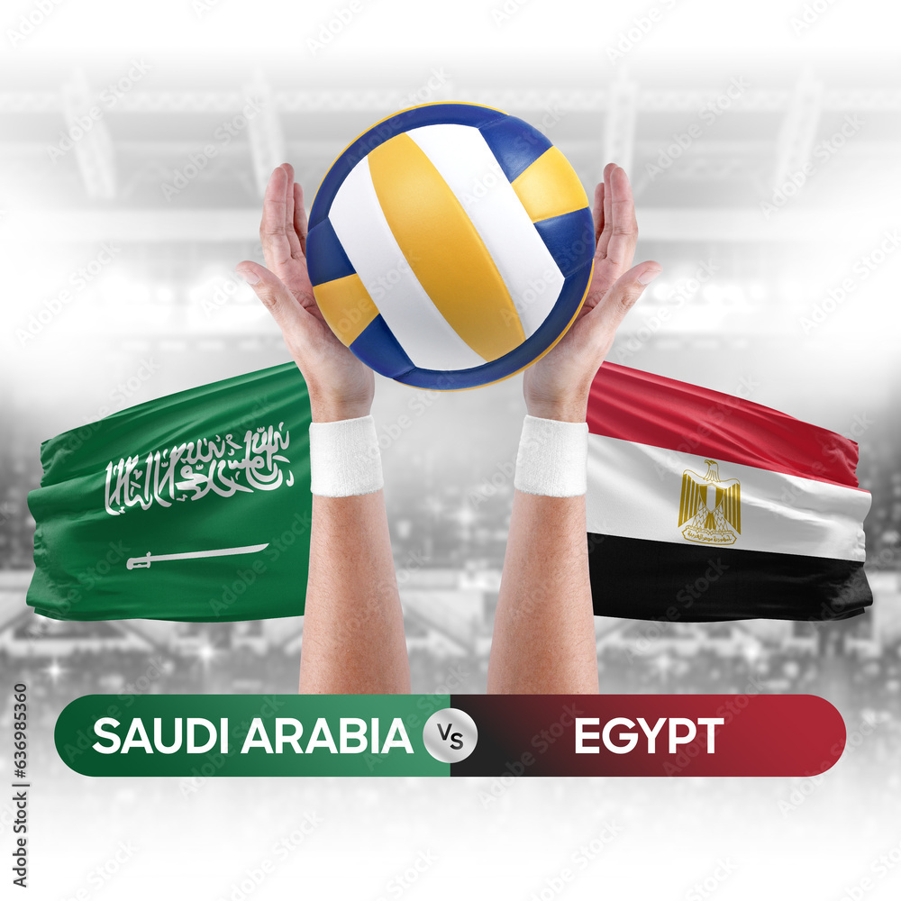 Saudi Arabia vs Egypt national teams volleyball volley ball match competition concept.