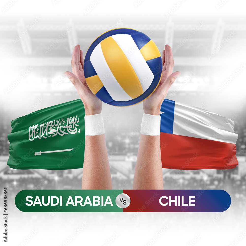 Saudi Arabia vs Chile national teams volleyball volley ball match competition concept.