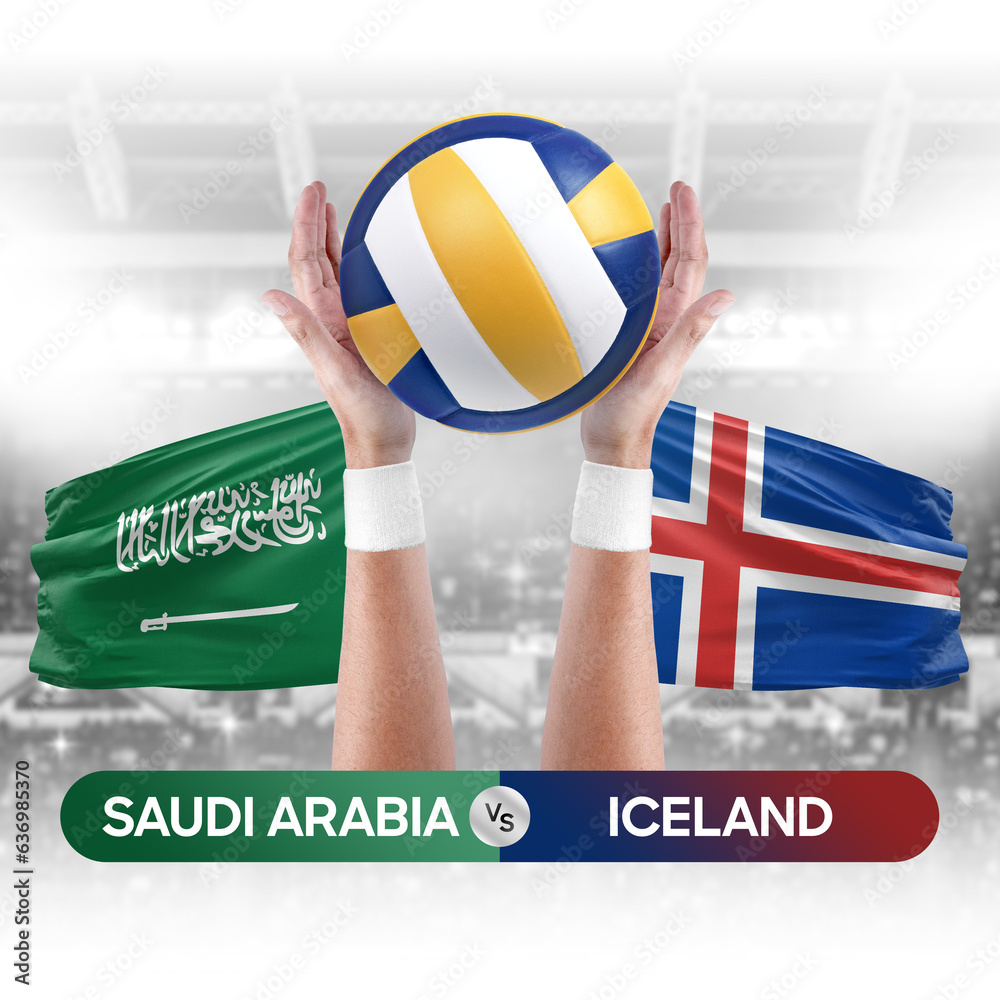 Saudi Arabia vs Iceland national teams volleyball volley ball match competition concept.