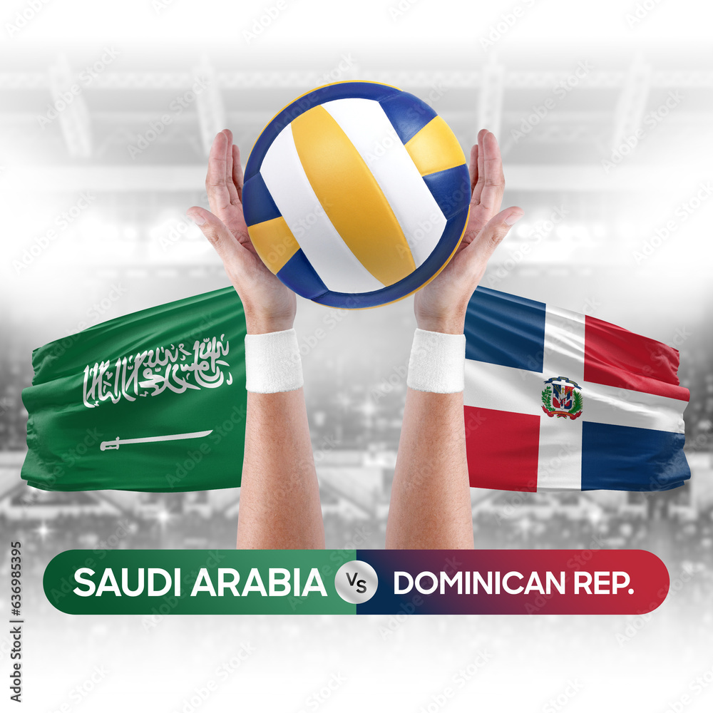Saudi Arabia vs Dominican Republic national teams volleyball volley ball match competition concept.