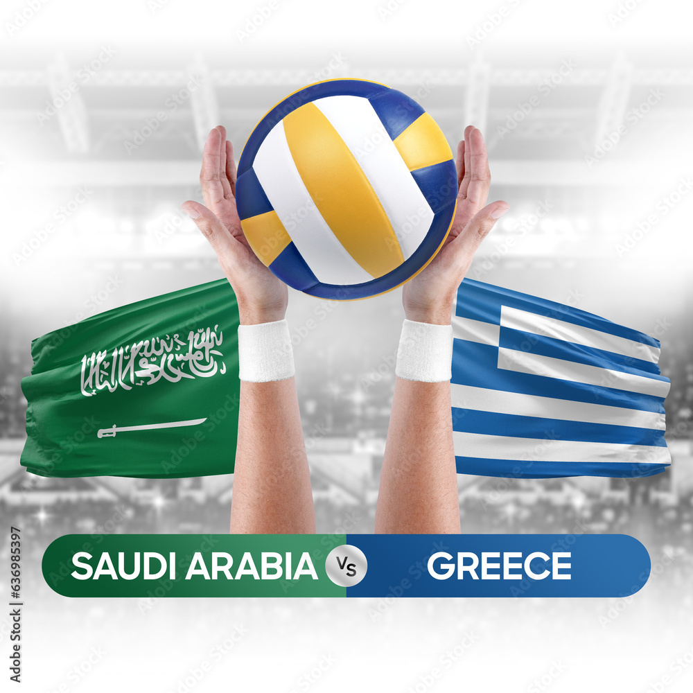 Saudi Arabia vs Greece national teams volleyball volley ball match competition concept.