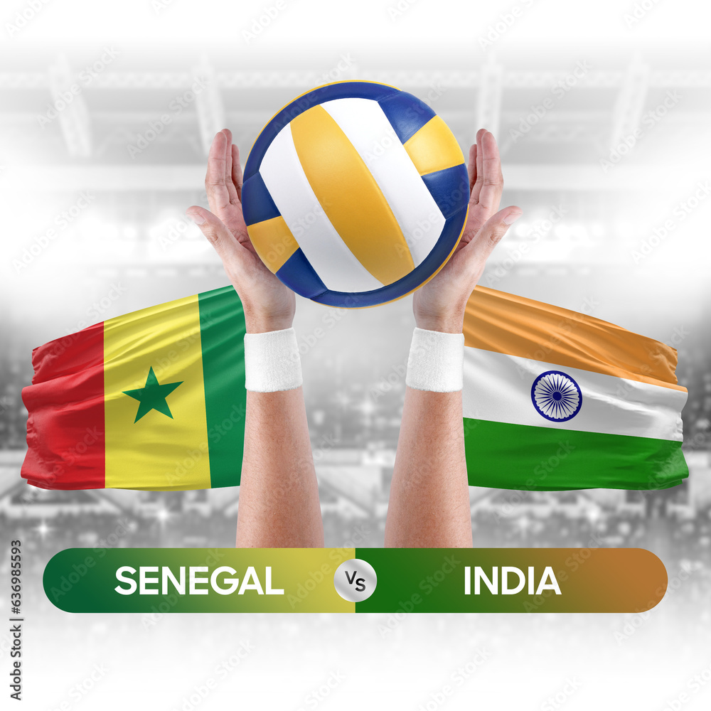 Senegal vs India national teams volleyball volley ball match competition concept.