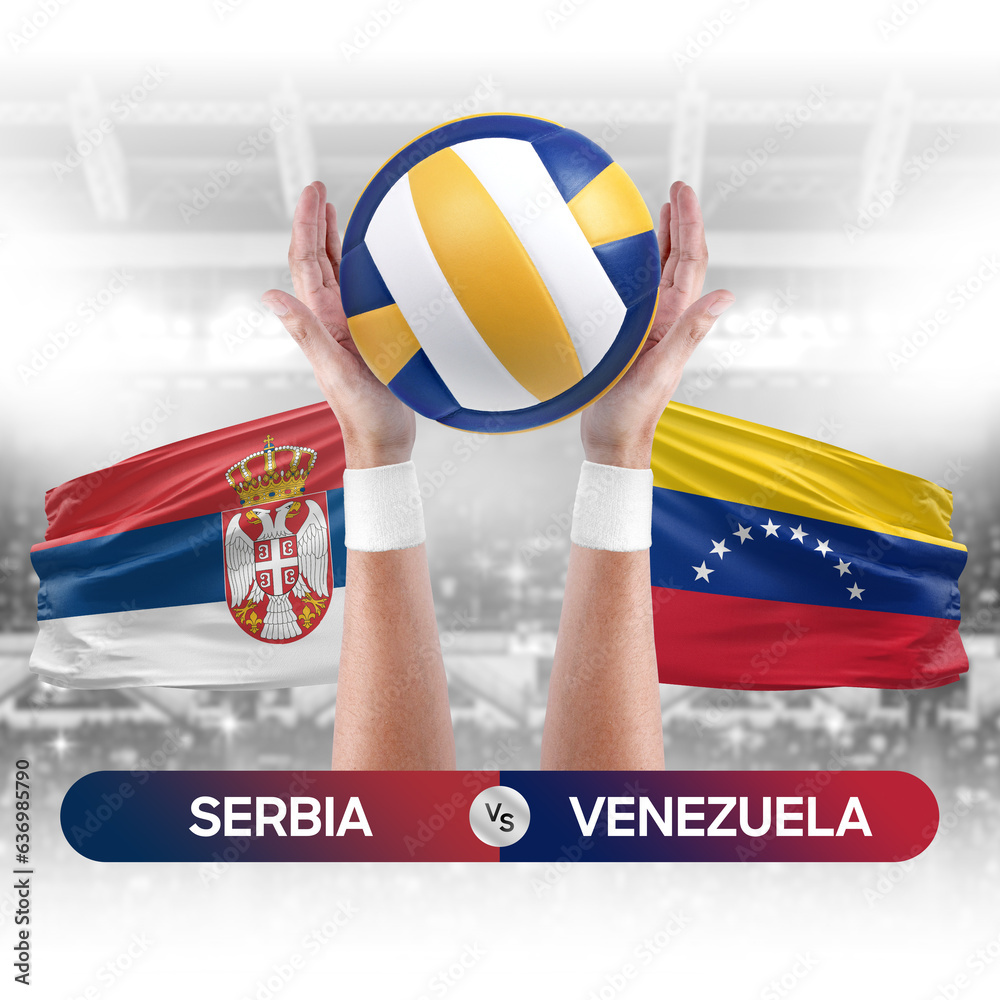 Serbia vs Venezuela national teams volleyball volley ball match competition concept.