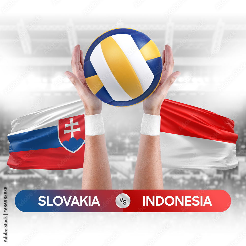 Slovakia vs Indonesia national teams volleyball volley ball match competition concept.