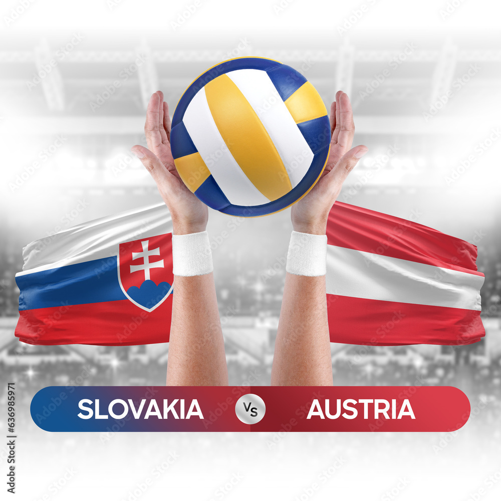 Slovakia vs Austria national teams volleyball volley ball match competition concept.