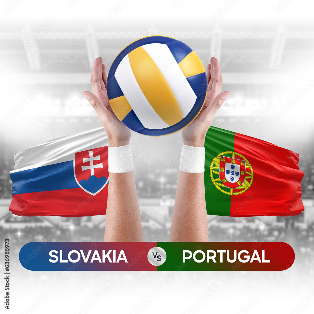 Slovakia vs Portugal national teams volleyball volley ball match competition concept.