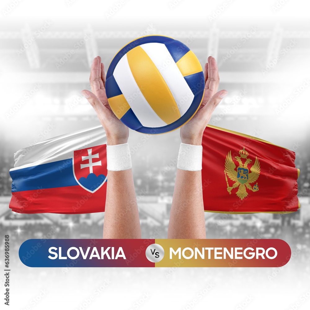 Slovakia vs Montenegro national teams volleyball volley ball match competition concept.