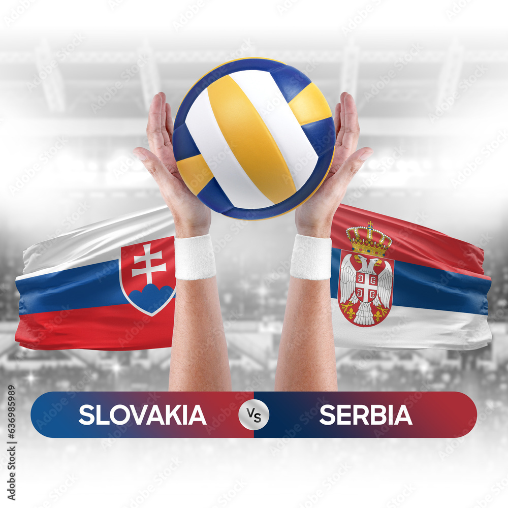 Slovakia vs Serbia national teams volleyball volley ball match competition concept.