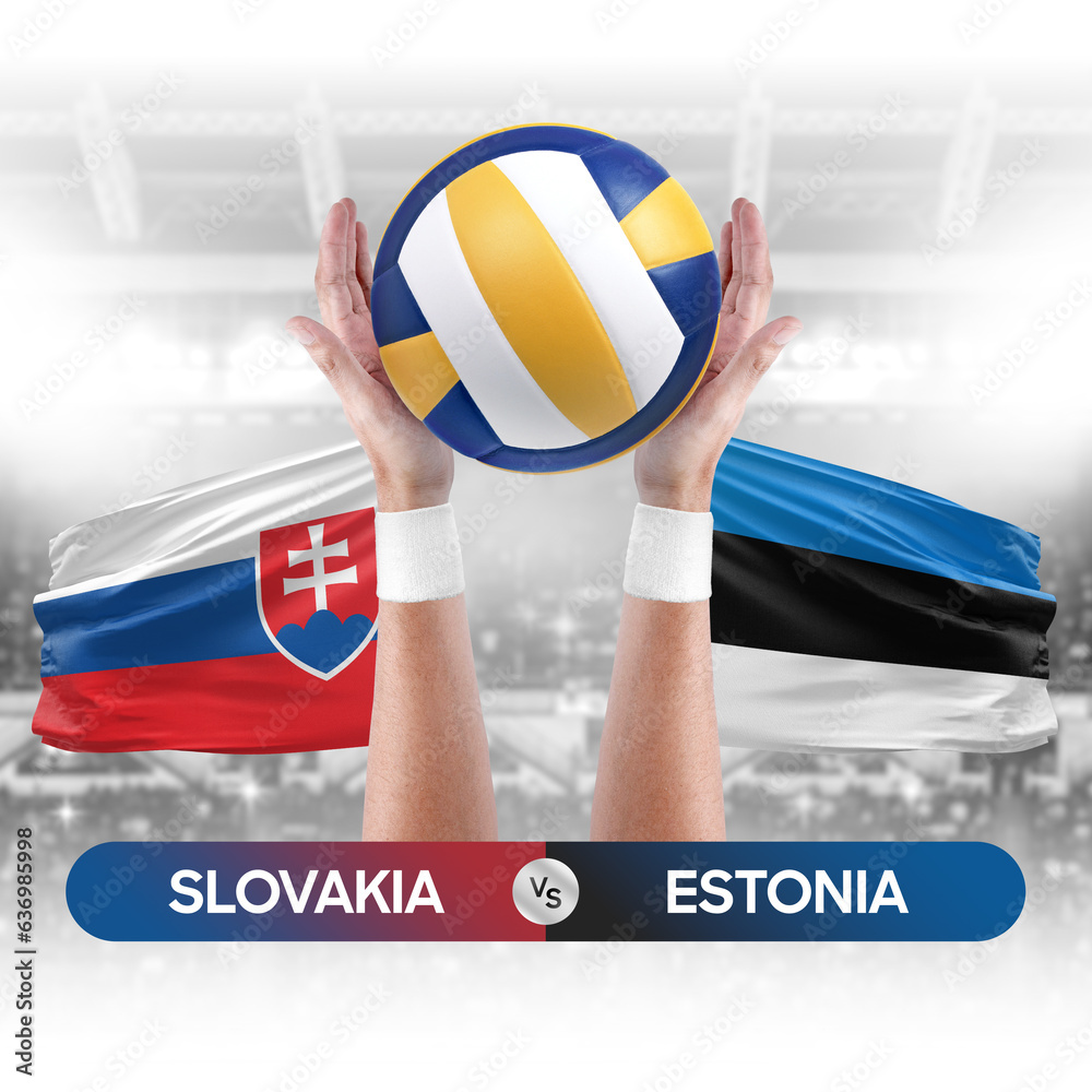 Slovakia vs Estonia national teams volleyball volley ball match competition concept.