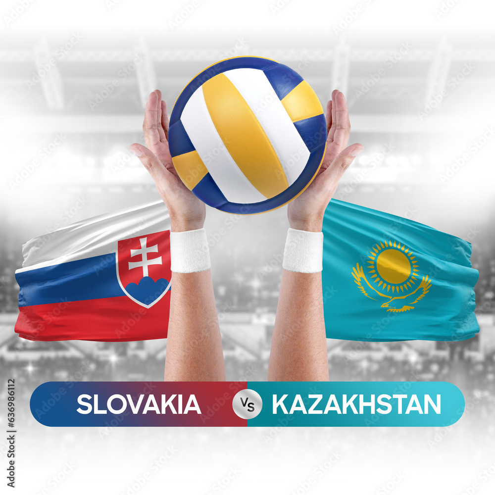 Slovakia vs Kazakhstan national teams volleyball volley ball match competition concept.