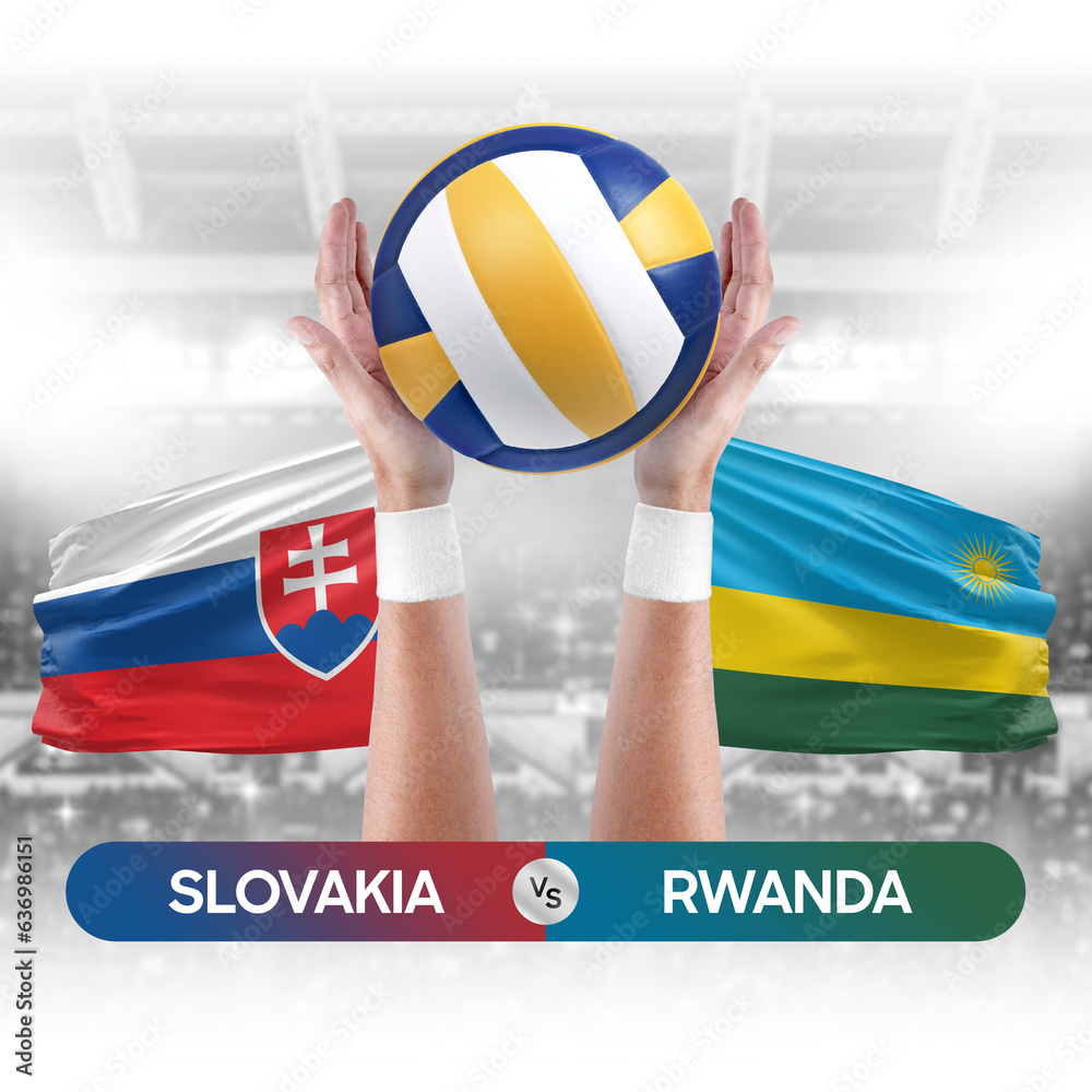 Slovakia vs Rwanda national teams volleyball volley ball match competition concept.